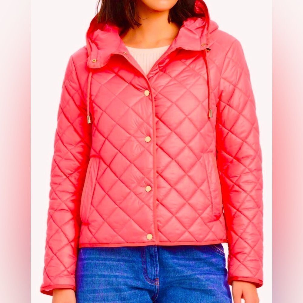 Kate Spade New York Travel Hooded Quilted Packable Puffer Jacket Coral XL NWT